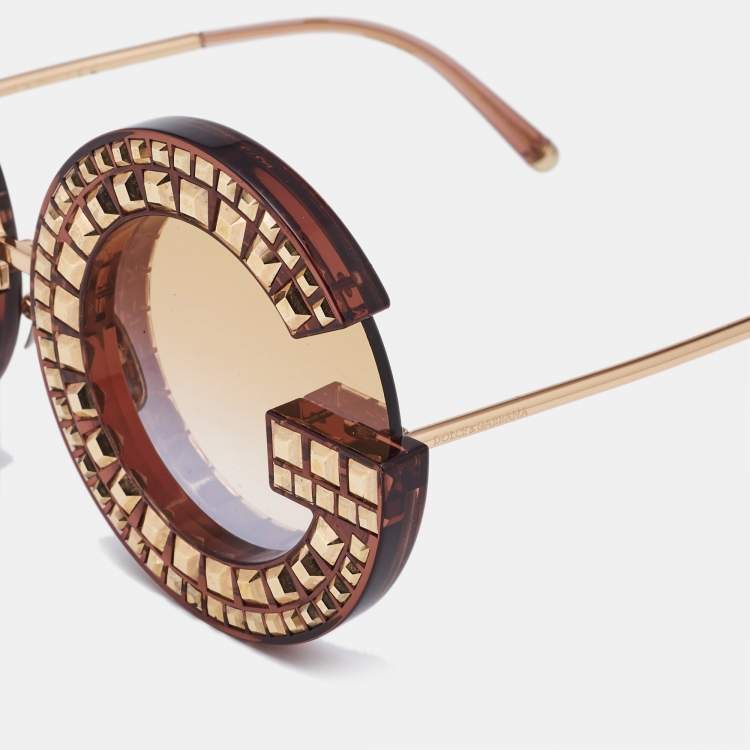 Pre Owned Dolce & Gabbana Gold/Bronze Gradient DG6121 DG Crystals Sunglasses