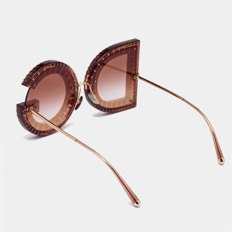 Pre Owned Dolce & Gabbana Gold/Bronze Gradient DG6121 DG Crystals Sunglasses