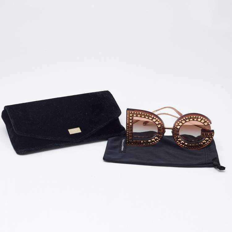 Pre Owned Dolce & Gabbana Gold/Bronze Gradient DG6121 DG Crystals Sunglasses