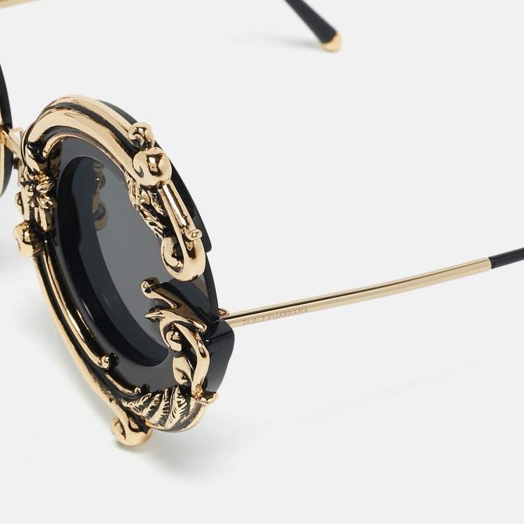 Pre Owned Dolce & Gabbana Gold/BlackDG4366 DG Baroque Sunglasses