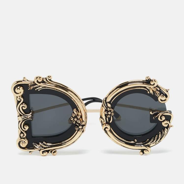 Pre Owned Dolce & Gabbana Gold/BlackDG4366 DG Baroque Sunglasses