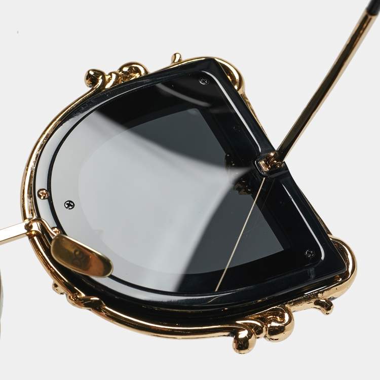 Pre Owned Dolce & Gabbana Gold/BlackDG4366 DG Baroque Sunglasses