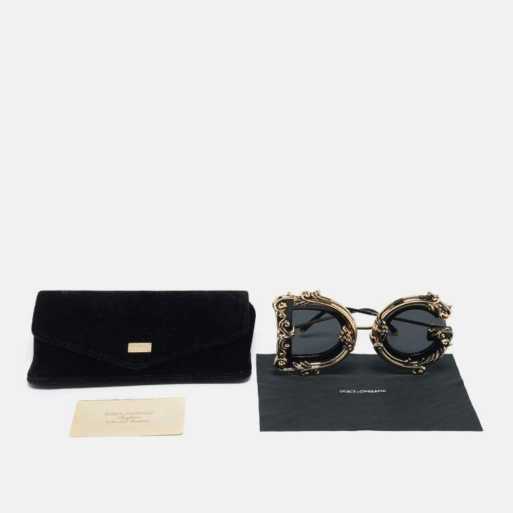 Pre Owned Dolce & Gabbana Gold/BlackDG4366 DG Baroque Sunglasses