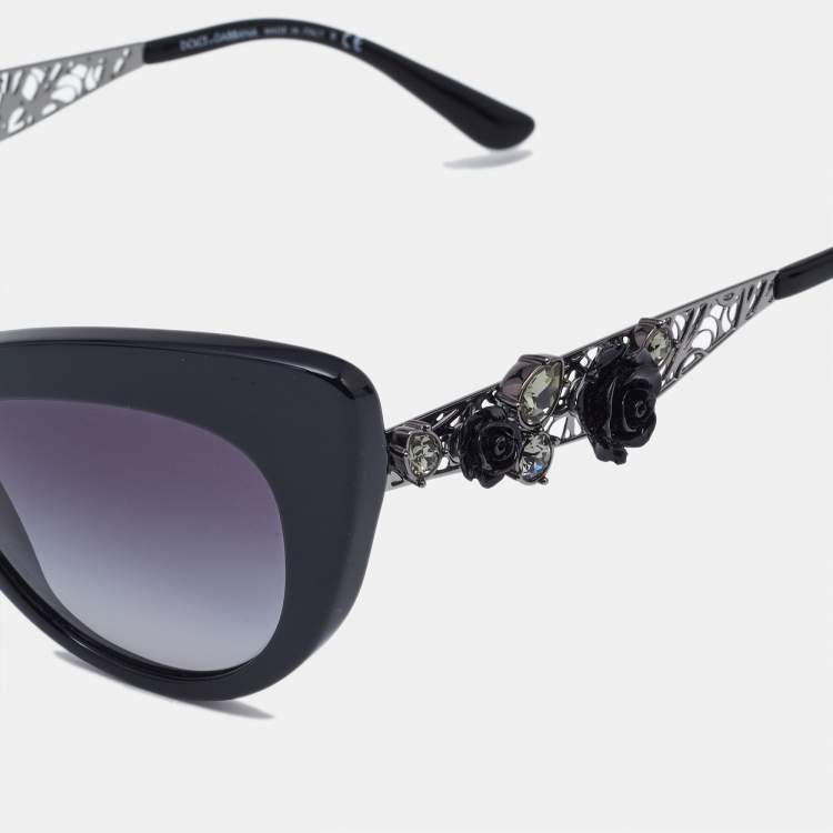 Pre Owned Dolce & Gabbana Black Gradient DG 4302-B Floral Embellished Butterfly Sunglasses