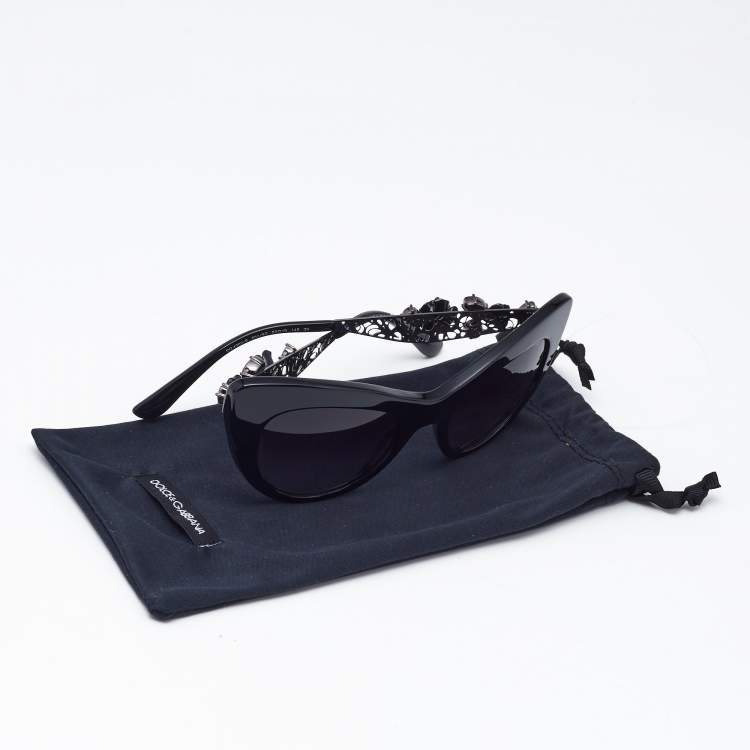 Pre Owned Dolce & Gabbana Black Gradient DG 4302-B Floral Embellished Butterfly Sunglasses