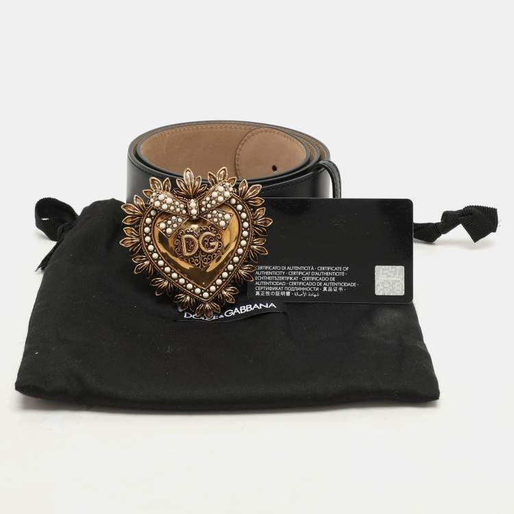 Pre Owned Dolce & Gabbana Black Leather Devotion Waist Belt 75CM