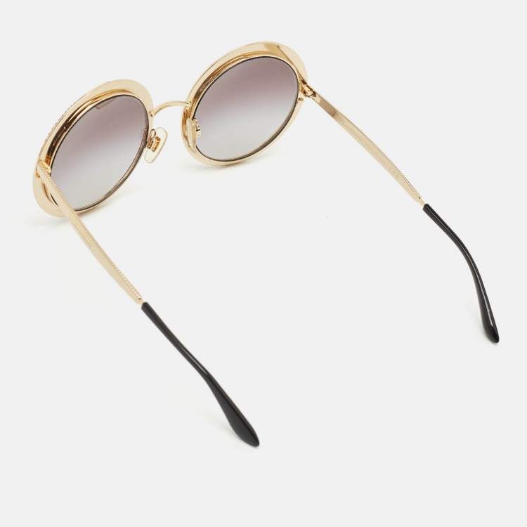 Pre Owned Dolce & Gabbana Black/Gold Gradient DG2179 Frame Round Sunglasses