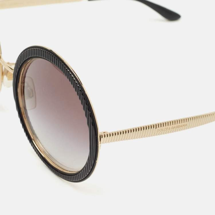 Pre Owned Dolce & Gabbana Black/Gold Gradient DG2179 Frame Round Sunglasses