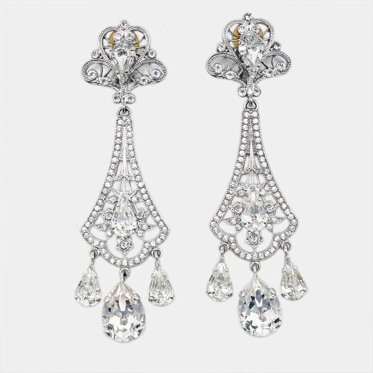 Pre Owned Dolce & Gabbana Crystals Silver Tone Earrings