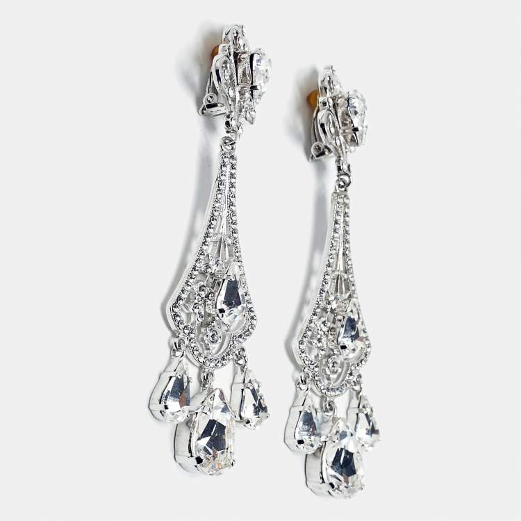 Pre Owned Dolce & Gabbana Crystals Silver Tone Earrings