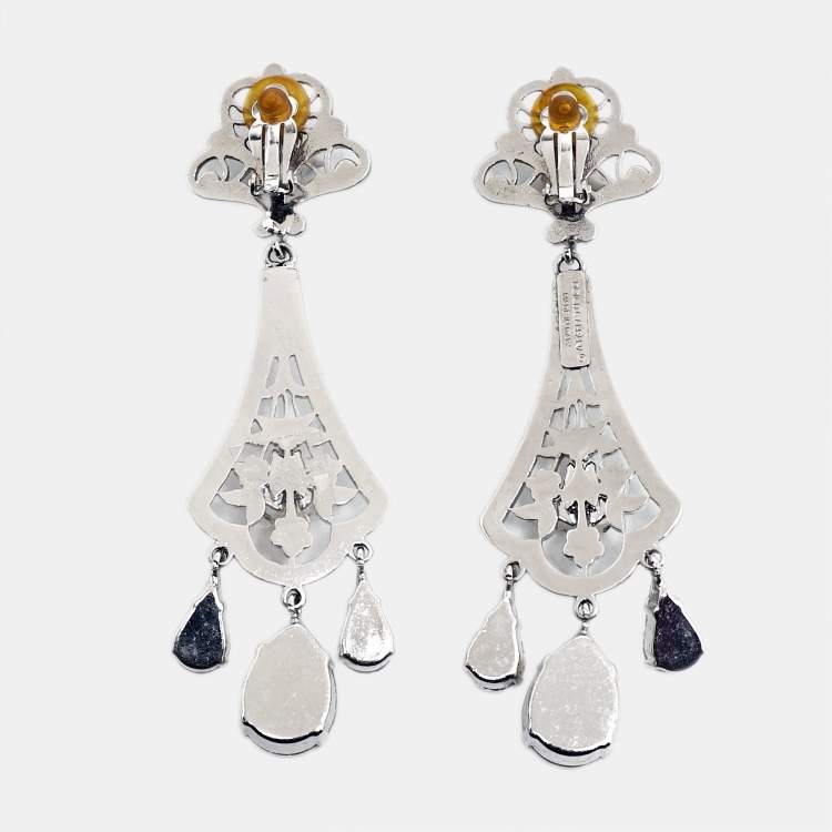 Pre Owned Dolce & Gabbana Crystals Silver Tone Earrings
