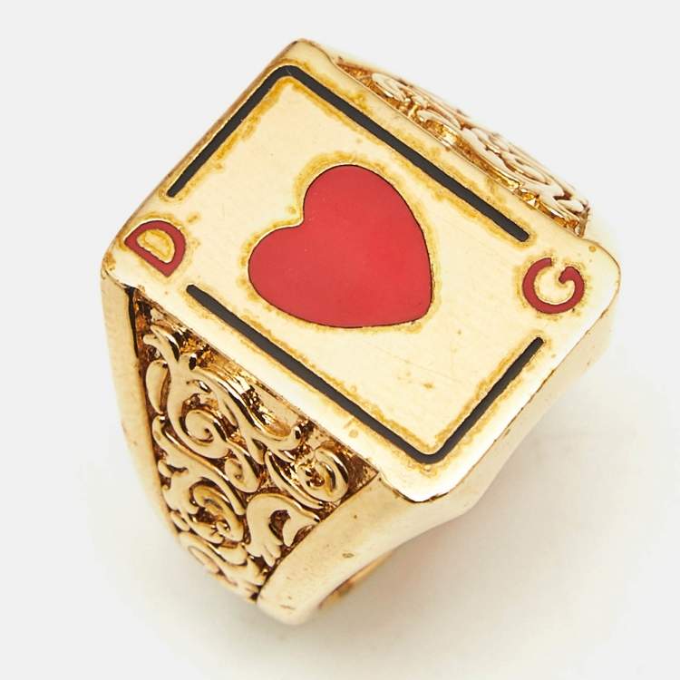 Pre Owned Dolce & Gabbana Enamel Gold Tone Ring Size 59