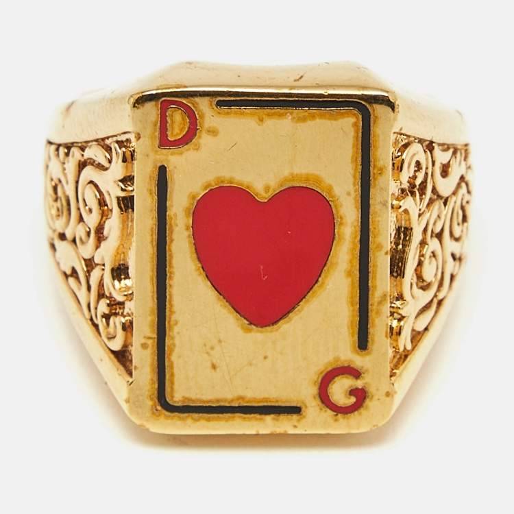 Pre Owned Dolce & Gabbana Enamel Gold Tone Ring Size 59