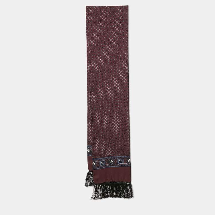 Pre Owned Dolce & Gabbana Burgundy Printed Silk Fringed Silk 