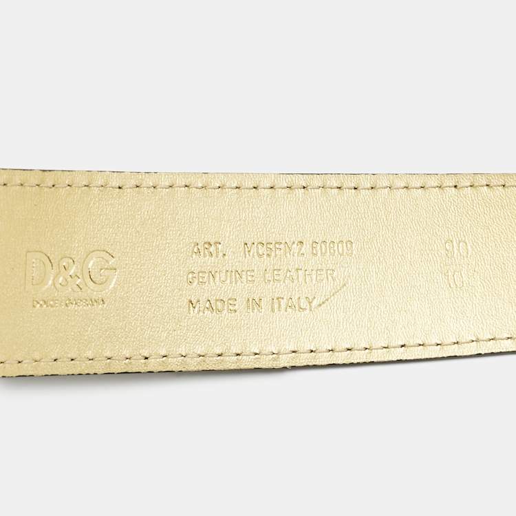 Pre Owned D&G Black Snake Embossed Leather DG Crystals Embellished Belt 105