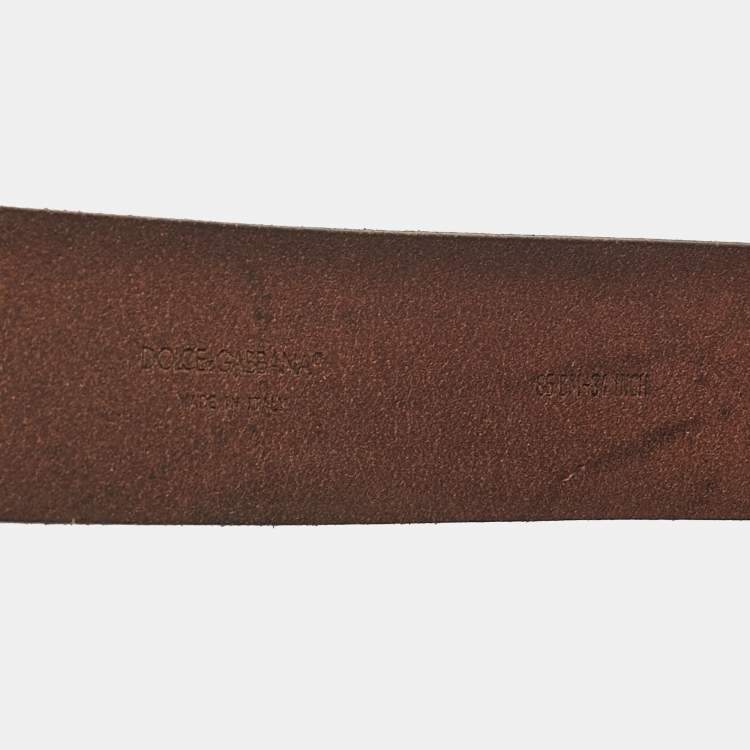 Pre Owned Dolce and Gabbana Brown Leather DG Heart Buckle Belt 85CM