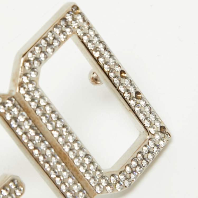Pre Owned Dolce & Gabbana White Leather Crystals Embellished Logo Buckle Belt 85CM