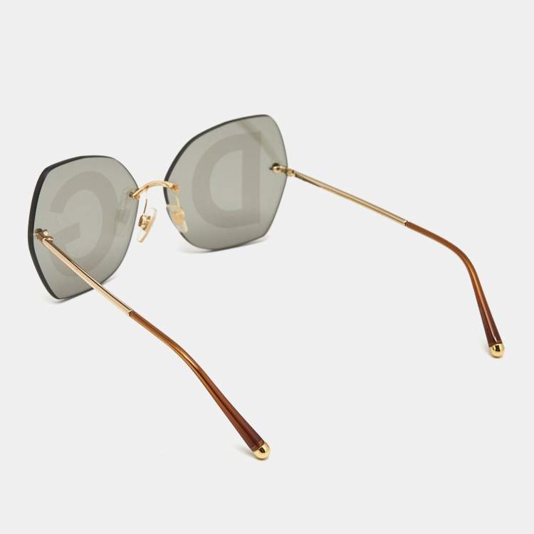 Pre Owned Dolce & Gabbana Grey/Gold Tone DG2204 Logo Butterfly Sunglasses