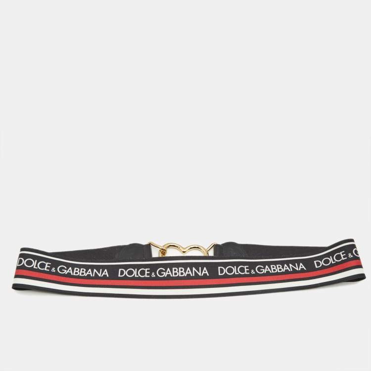 Pre Owned Dolce & Gabbana Multicolor Elastic Band and Leather Heart Buckle Belt 85CM