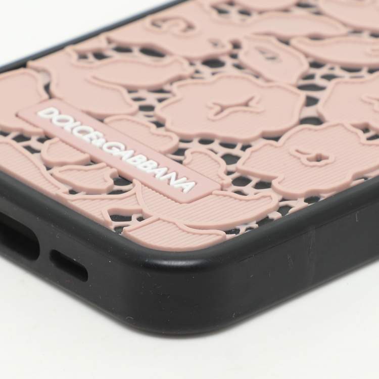 Pre Owned Dolce & Gabbana Pink/Black Lace Rubber iPhone 14 Pro Max Cover 