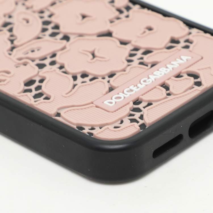 Pre Owned Dolce & Gabbana Pink/Black Lace Rubber iPhone 14 Pro Max Cover 