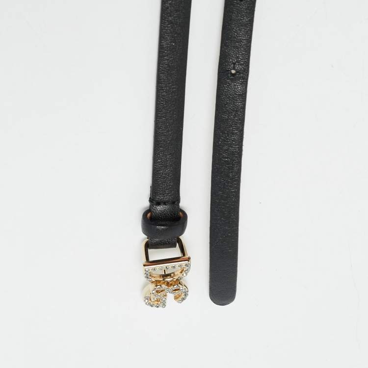 Pre Owned Dolce & Gabbana Black Leather DG Crystals Waist Belt 75CM