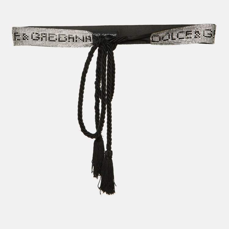 Pre Owned Dolce & Gabbana Black Crystal Logo Waist Belt