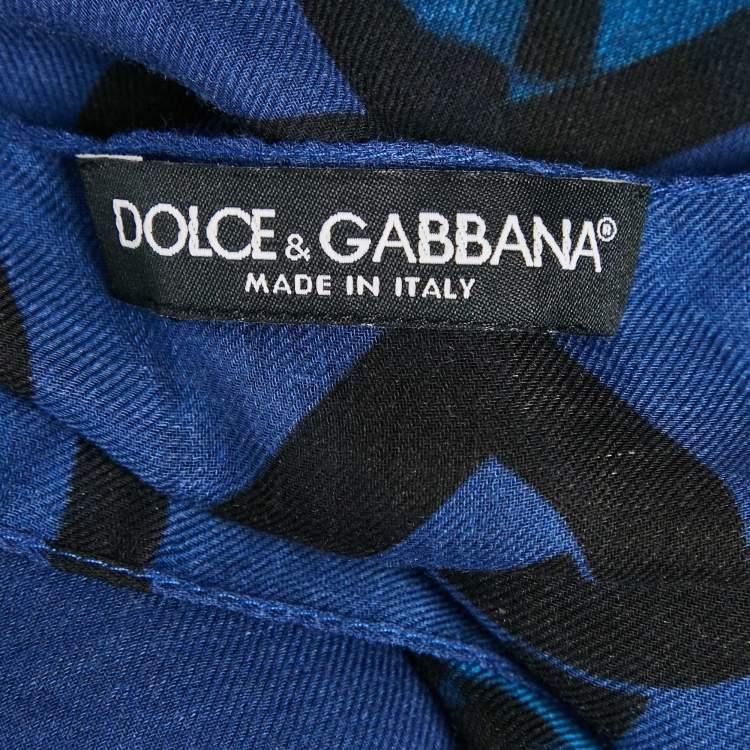 Pre Owned Dolce & Gabbana Blue Leopard Print Wool Blend Scarf 
