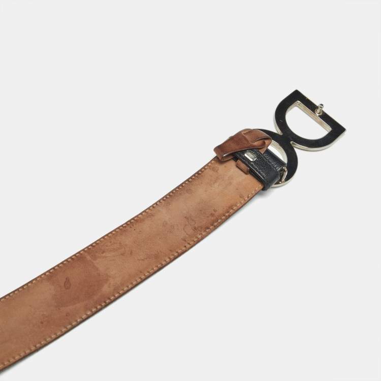 Pre Owned Dolce & Gabbana Black Leather DG Logo Buckle Belt 85CM