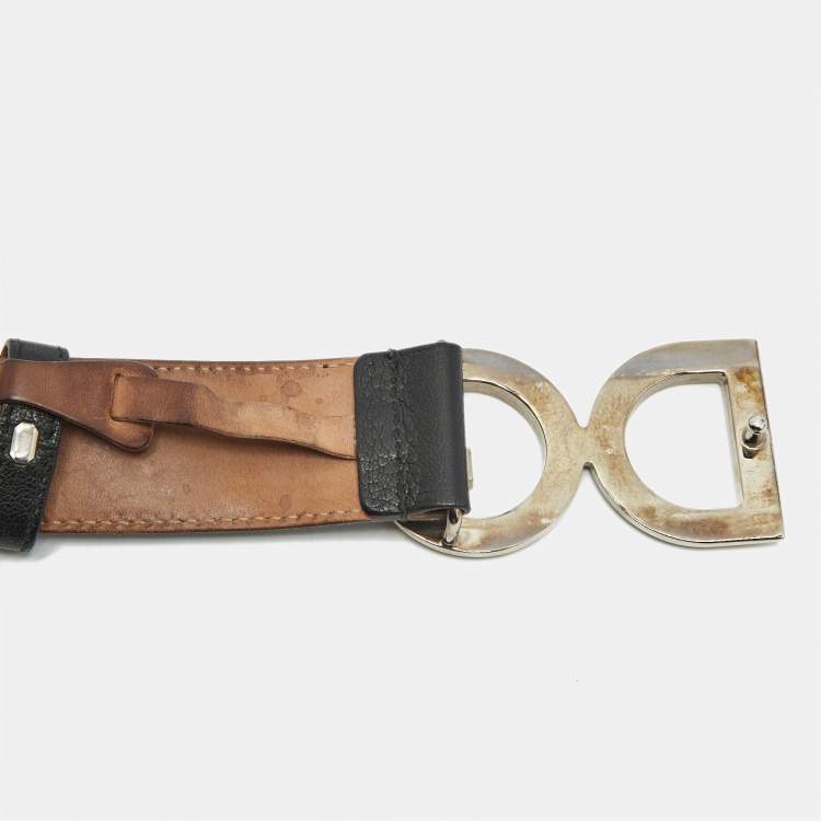 Pre Owned Dolce & Gabbana Black Leather DG Logo Buckle Belt 85CM