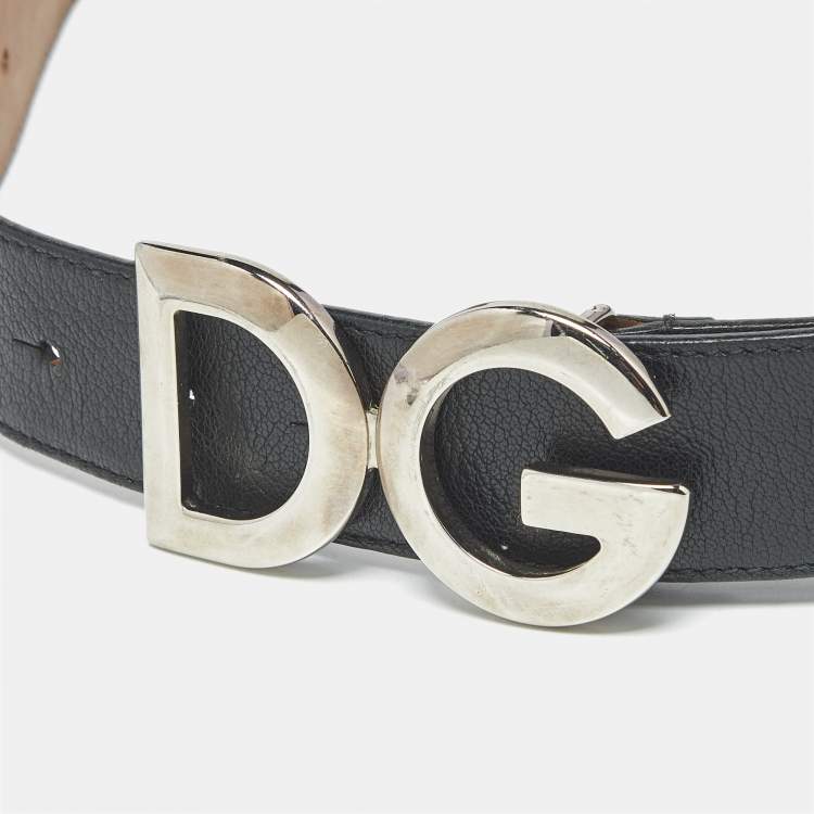 Pre Owned Dolce & Gabbana Black Leather DG Logo Buckle Belt 85CM