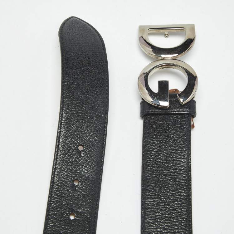Pre Owned Dolce & Gabbana Black Leather DG Logo Buckle Belt 85CM