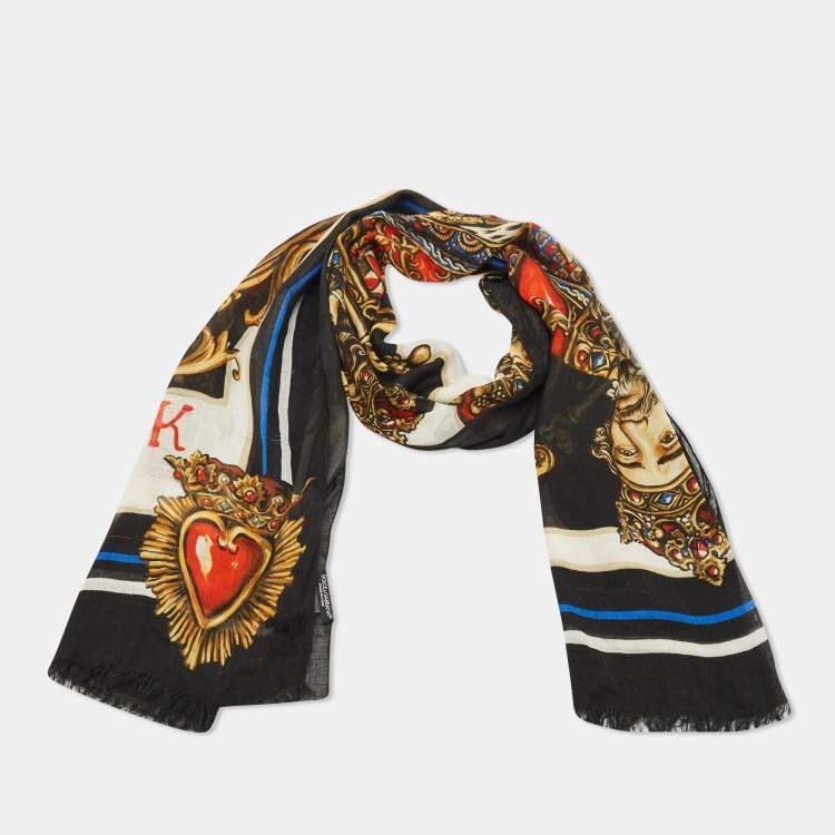 Pre Owned Dolce & Gabbana Multicolor King Of Heart Print Modal Stole 