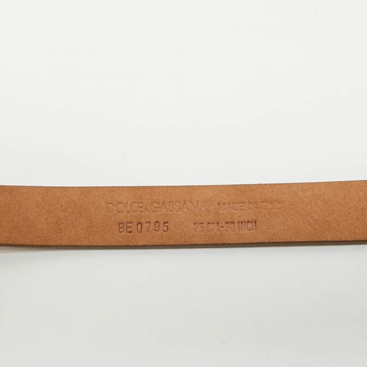 Pre Owned Dolce & Gabbana Beige Leather Logo Plaque Slim Belt 75 CM