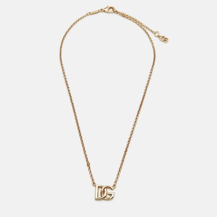 Pre Owned Dolce & Gabbana DG Logo Gold Tone Necklace