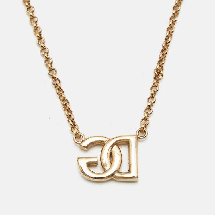 Pre Owned Dolce & Gabbana DG Logo Gold Tone Necklace