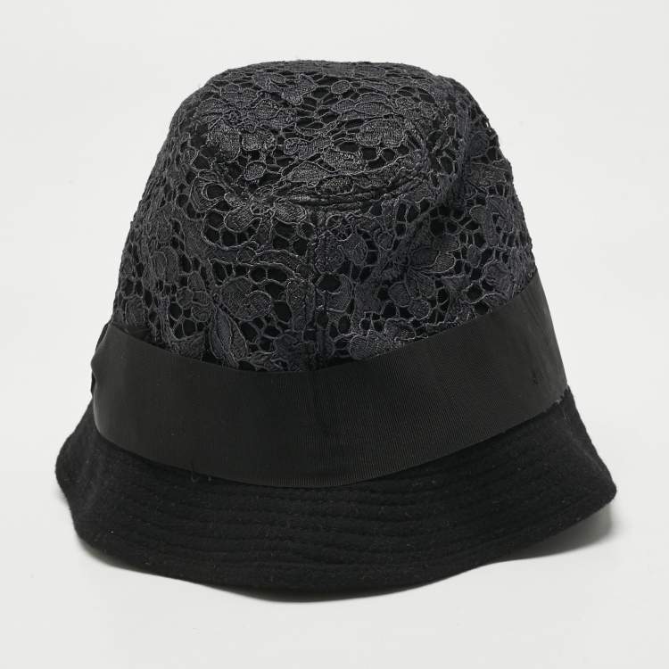 Pre Owned Dolce & Gabbana Black Lace and Cotton Bucket Hat M