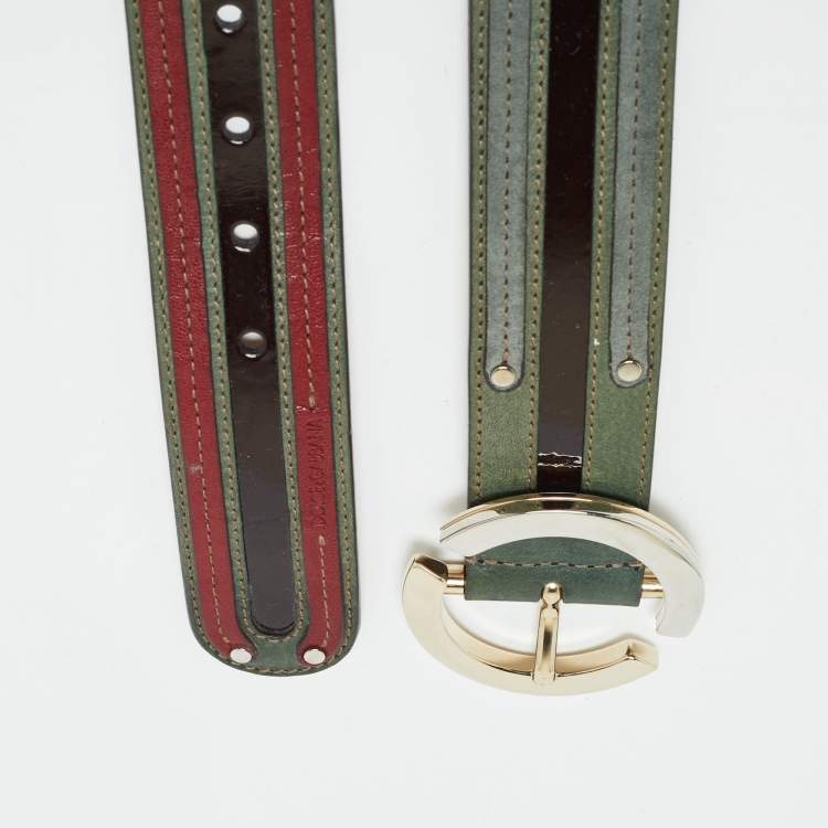 Pre Owned Dolce & Gabbana Multicolor Patent and Leather Buckle Belt 90 CM