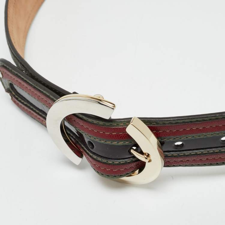 Pre Owned Dolce & Gabbana Multicolor Patent and Leather Buckle Belt 90 CM