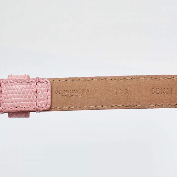 Pre Owned Dolce & Gabbana Pink Iguana Leather Rose Embellished Chain Waist Belt 65CM