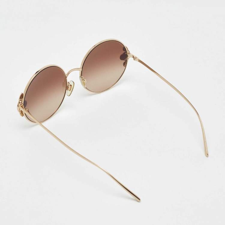Pre Owned Dolce & Gabbana Brown Gradient DG2252-H Pearl Embellished Round Sunglasses