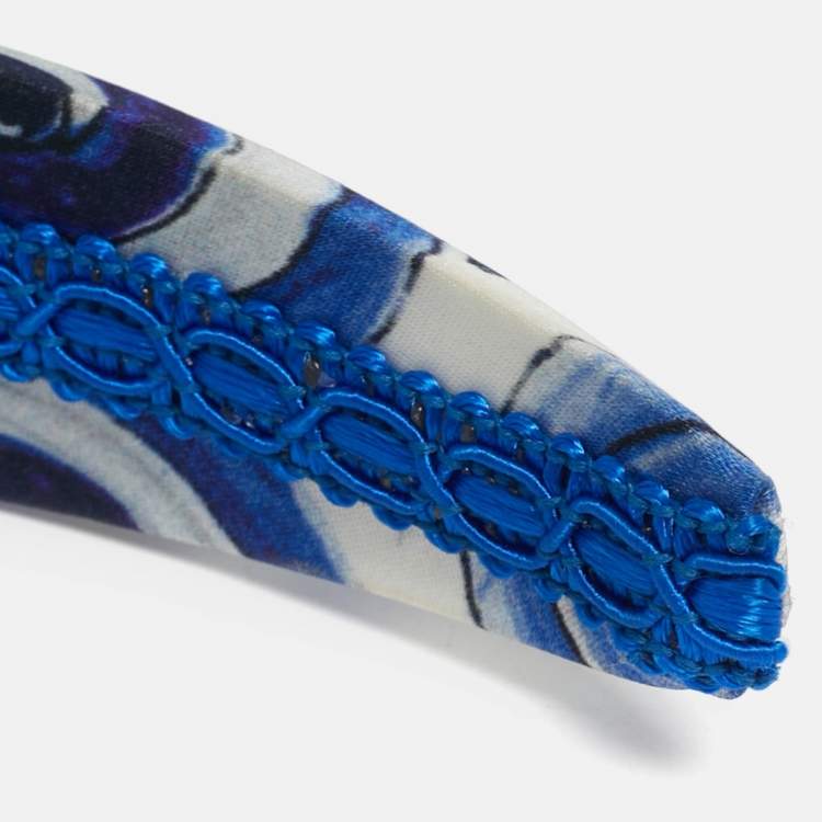 Pre Owned Dolce & Gabbana Blue Majolica Print Stretch Satin Hairband
