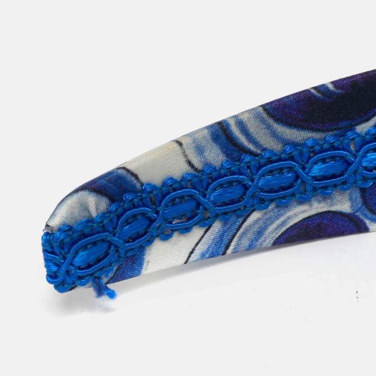 Pre Owned Dolce & Gabbana Blue Majolica Print Stretch Satin Hairband