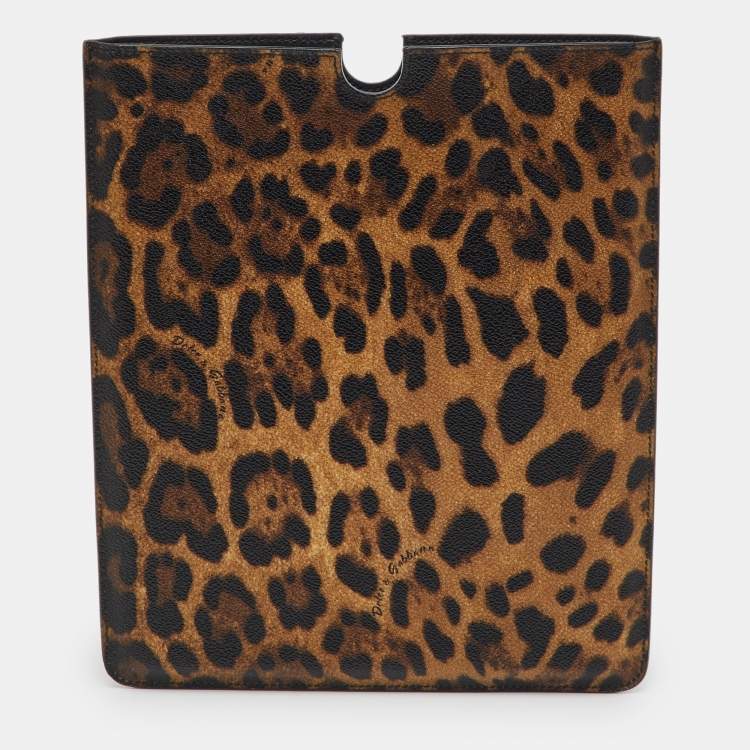 Pre Owned Dolce & Gabbana Brown Leopard Print Coated Canvas Ipad Case