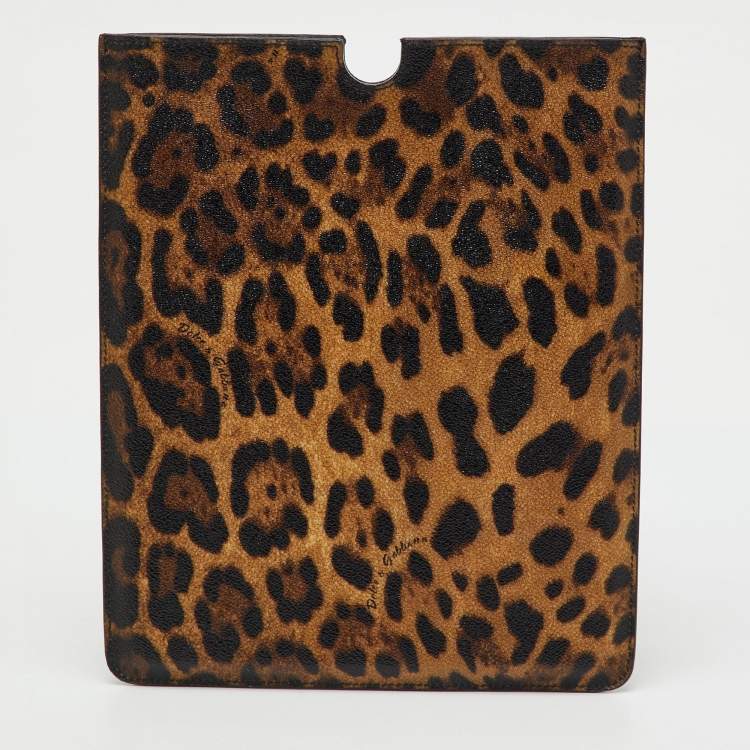 Pre Owned Dolce & Gabbana Brown Leopard Print Coated Canvas Ipad Case