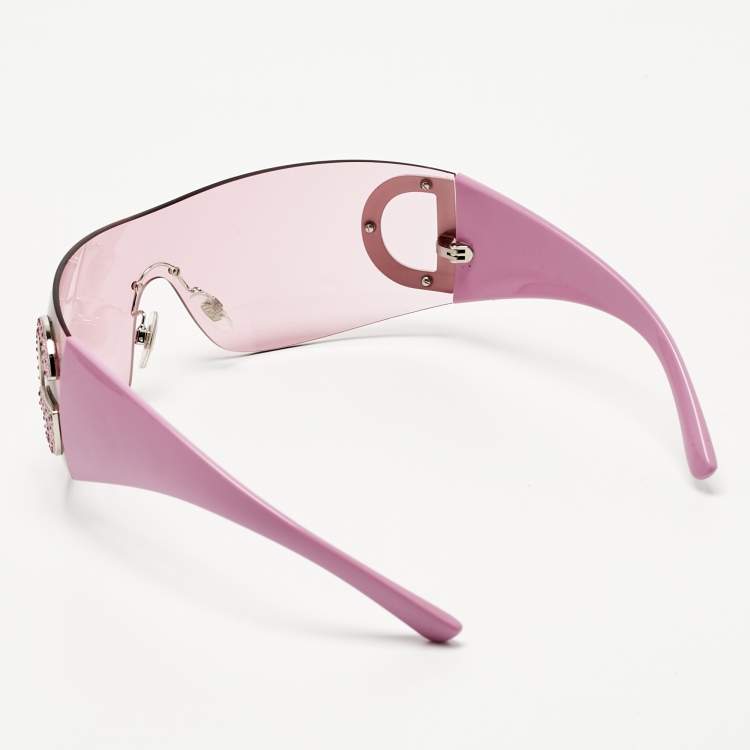 Pre Owned Dolce & Gabbana Pink DG Crystals Shield Sunglasses