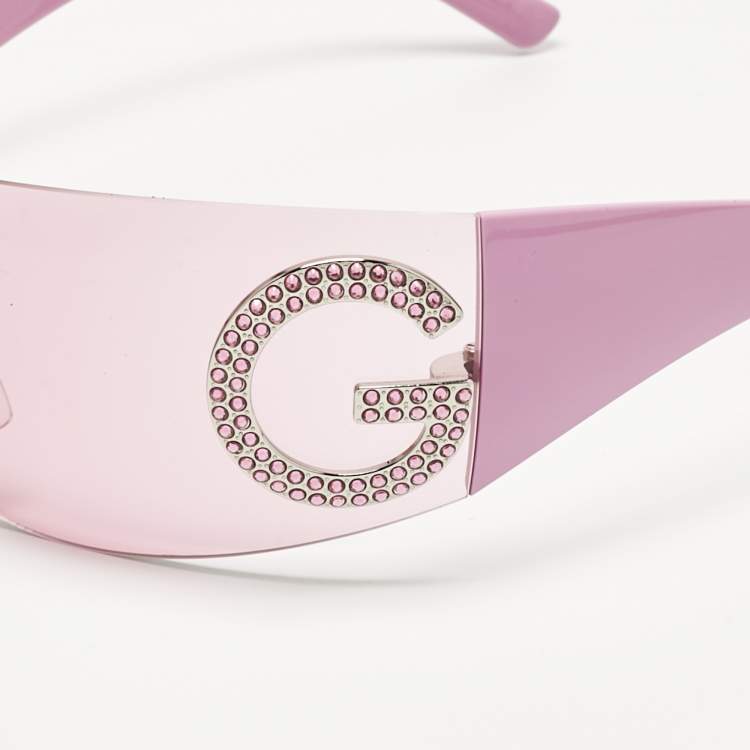 Pre Owned Dolce & Gabbana Pink DG Crystals Shield Sunglasses