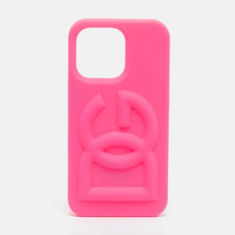 Pre Owned Dolce & Gabbana Pink Rubber DG Logo iPhone 13 Pro Case