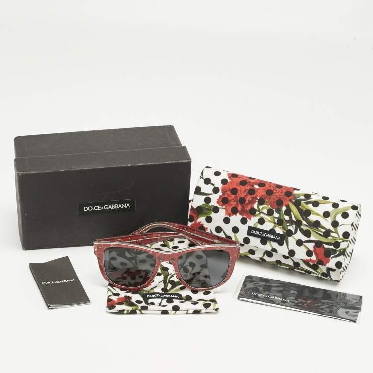 Pre Owned Dolce & Gabbana Red/Black Printed DG 4284 Square Sunglasses
