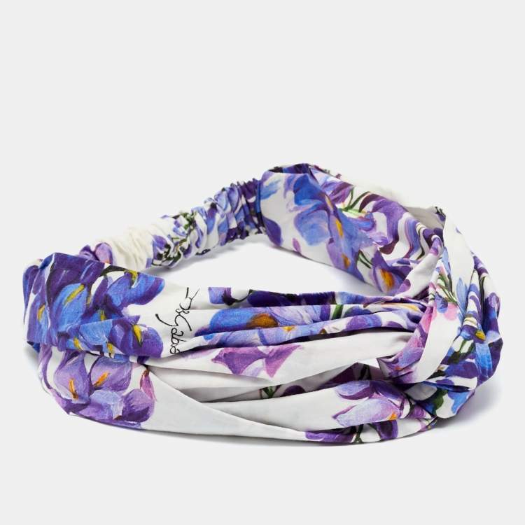 Pre Owned Dolce & Gabbana Purple Floral Print Cotton Headband